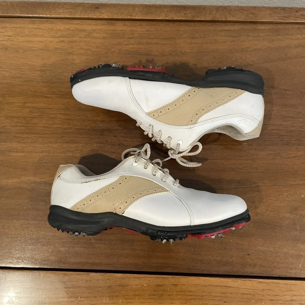 FootJoy Greenjoys 48392 Womens White/Beige Golf Shoes Cleats Size 8 M